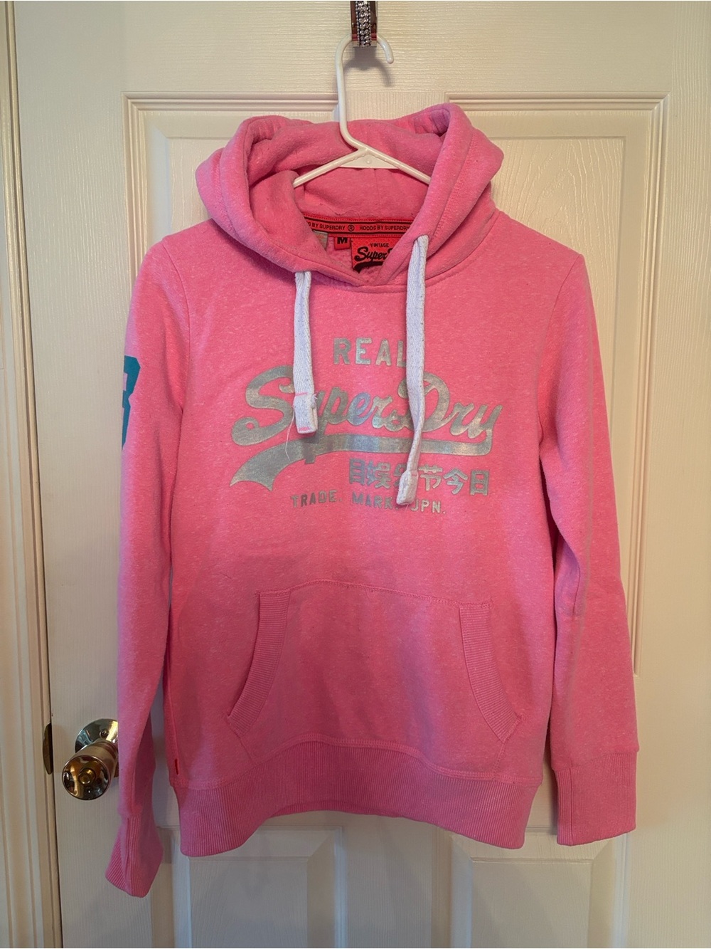 Superdry Women’s Pink Cowl Neck Logo Hoodie Sweatshirt